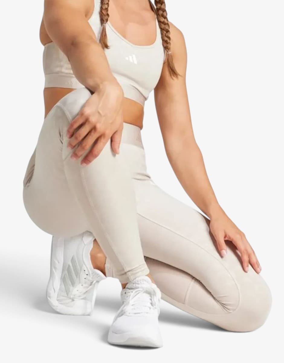 ADIDAS Hyperglam Full-Length Emboss Leggings Beige — снимка 3