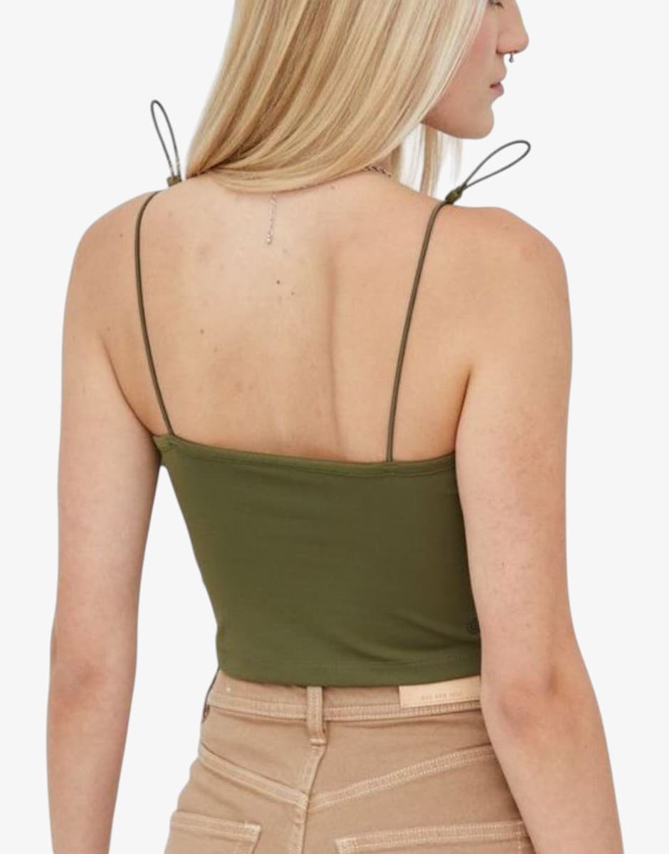 ADIDAS Logo-Print Spaghetti Strap Crop Top Green — снимка 2