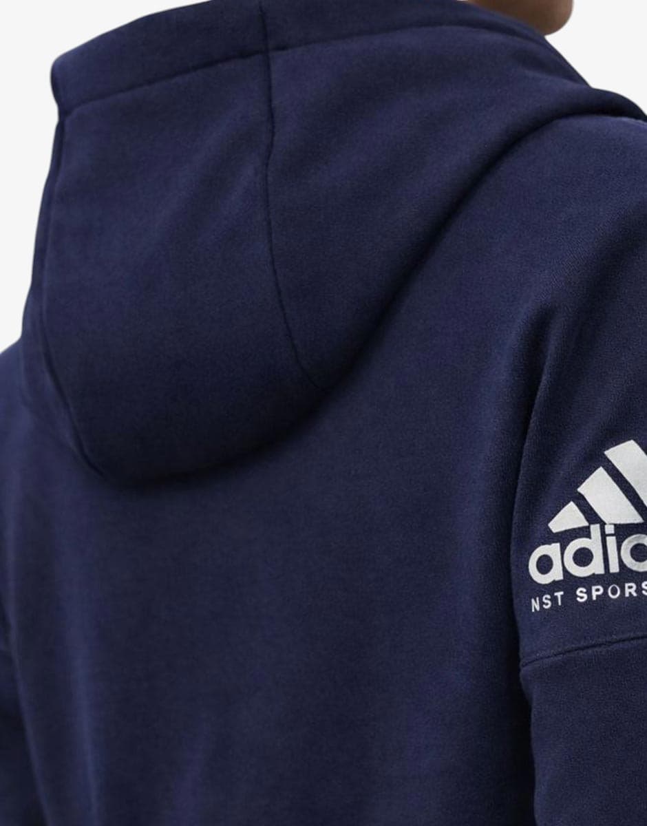 ADIDAS Stack Logo On Left Sleeve Hoodie Blue — снимка 3