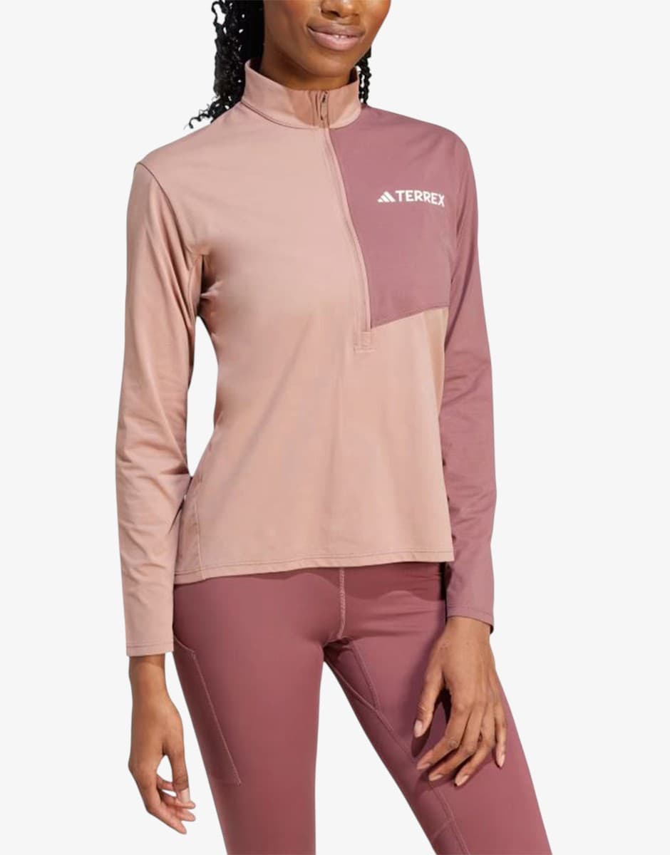 ADIDAS Terrex Multi Climacool 1-2 Zip Long Sleeve Top Pink — снимка 3