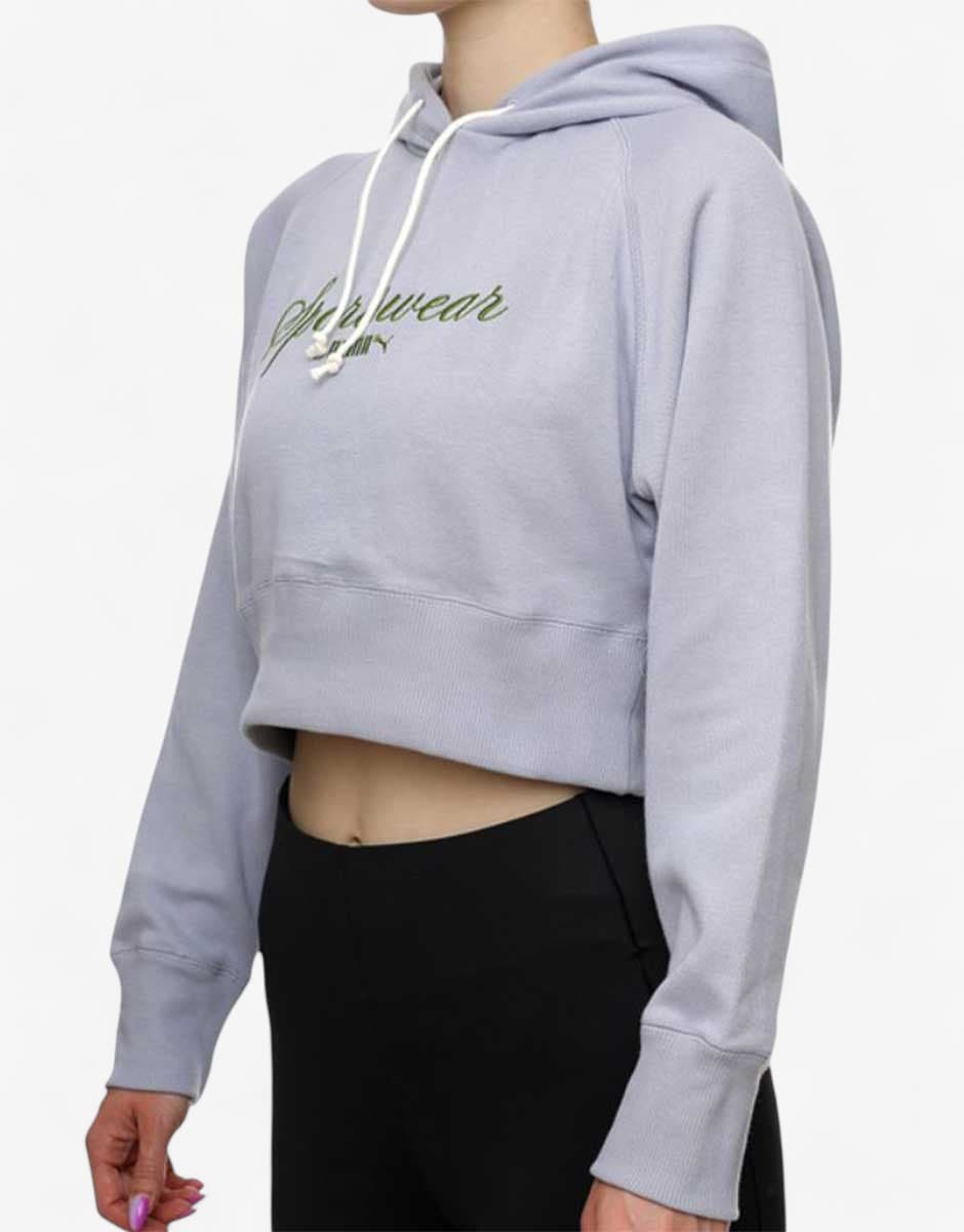 PUMA Classics Relaxed Cropped Hoodie Grey — view 3