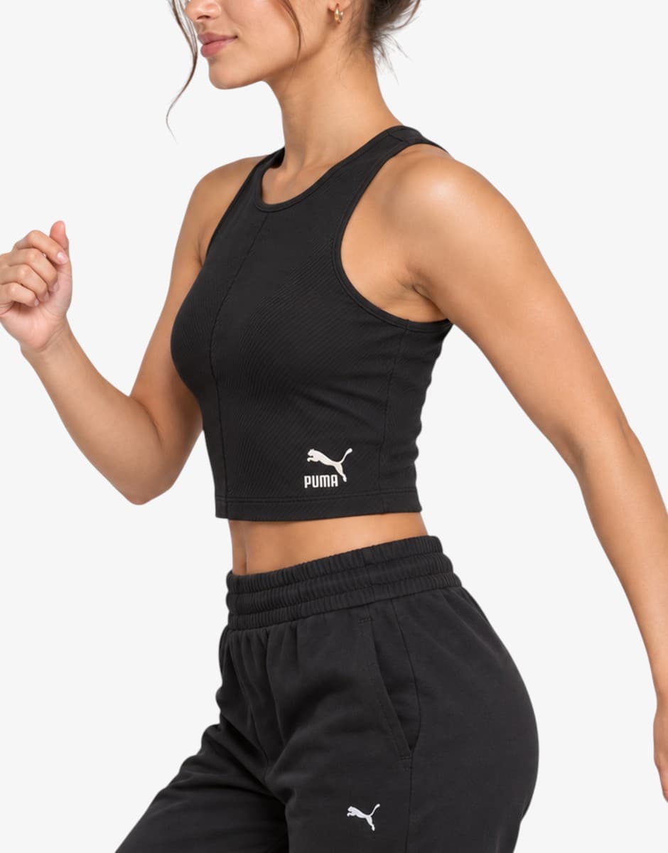 PUMA Classics Ribbed Crop Top Black — снимка 3