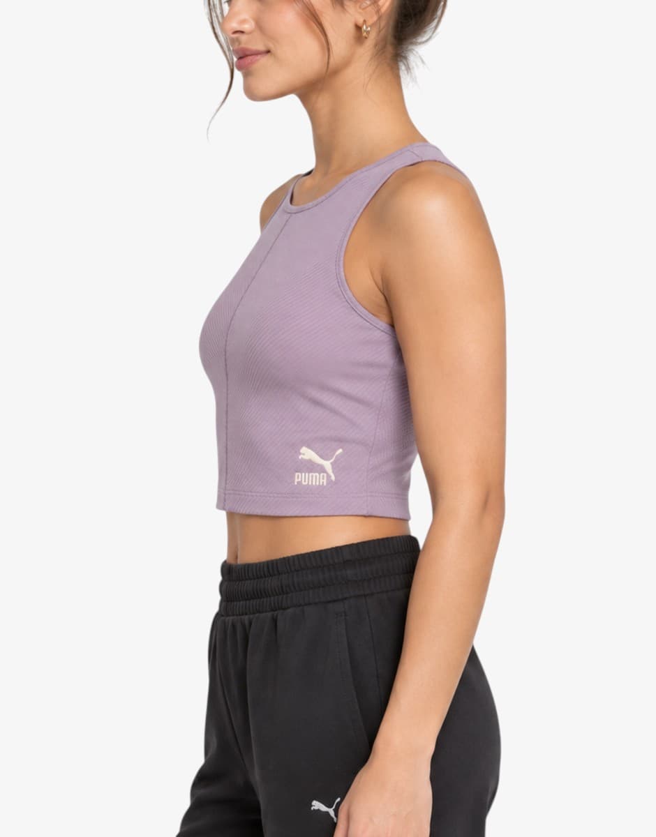 PUMA Classics Ribbed Crop Top Violet — снимка 3
